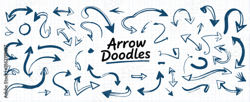 arrow doodles blue pen arrow collection hand drawn vector set
