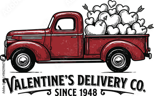 Vintage truck carrying hearts for Valentine's Day vector illustration