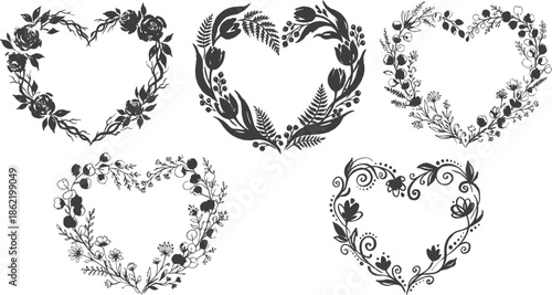 Heart wreath with watercolor floral elements vector design