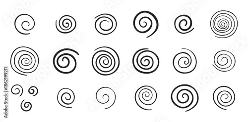 Hand drawn doodle spiral set. Drawing line spirals vector illustration