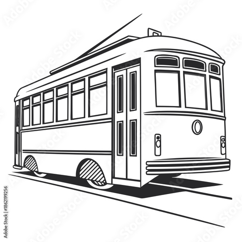 Vintage tram on rails