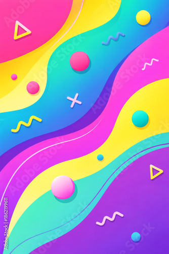 Colorful Abstract Fluid Wave Background with Geometric Shapes