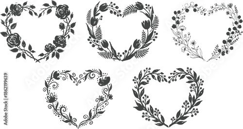 Heart wreath with watercolor floral elements vector design