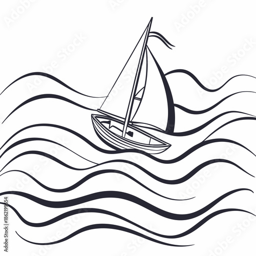 Sailboat navigating waves
