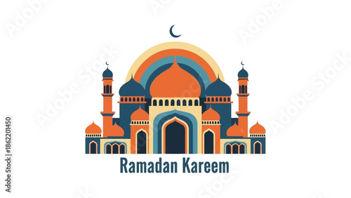Vibrant Ramadan Kareem Celebration Illustration Unfolds in a Mosque