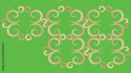 draw scenery of three flower pot decorate with green leaf enclose by golden frame in rectangle shape on abstract green screen background
