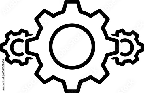 Three gear icon. Two small gear attached to large gear. Concept for mechanism, setting, process. Vector symbol for app or website