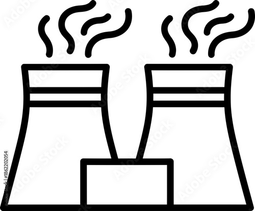 Cooling tower energy icon concept. Power plant factory industry symbol. Nuclear station technology. Outline vector illustration for web design, app, infographic, banner
