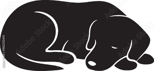 A minimalist depiction of a sleeping dog in a curled up position