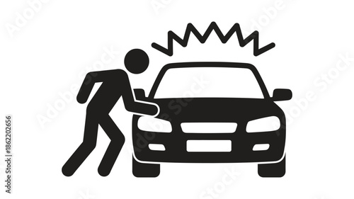 Car Accident Icon Showing Pedestrian Collision and Vehicle Impact
