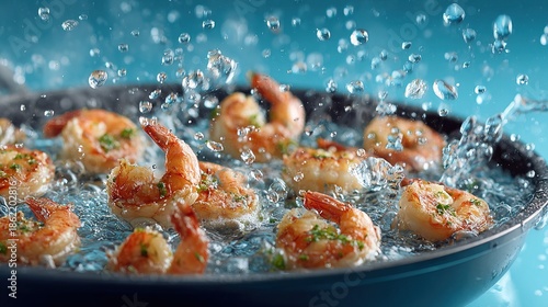 Fresh Delicious Pan Fried Shrimp with Splash of Water Culinary Delight