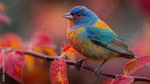 Beautiful Close-Up Profile of a Painted Bunting on a Branch