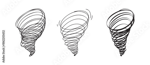 Scribble hurricane Hand drawn doodle icon. Sketch black outline thick and thin line cyclone tornado sing
