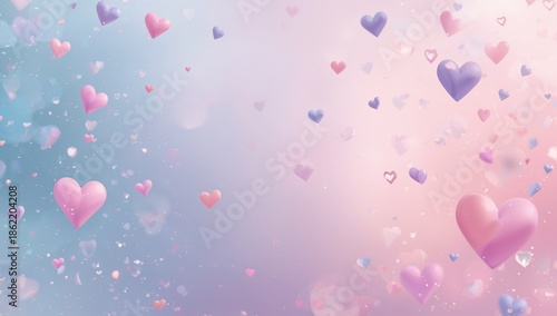 Pastel hearts valentines day background with gradient romantic love