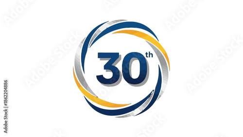 Modern 30th Anniversary Logo in Dynamic Blue and Yellow Circular Design on Isolated White Background