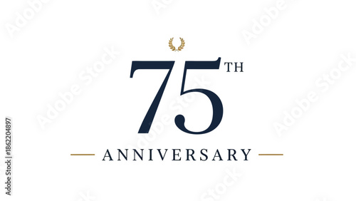 Elegant 75th Anniversary Logo with Minimalist Design and Laurel Wreath on Isolated White Background
