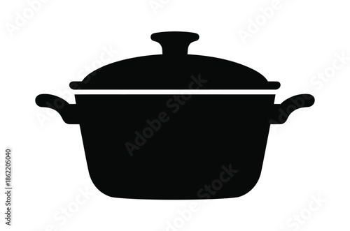 Classic black stock pot with handles is ready for cooking ingredients.