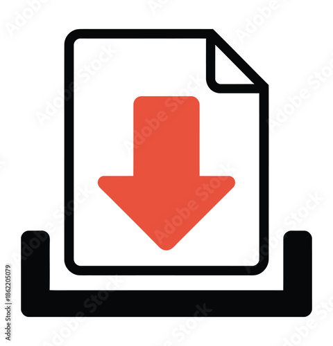 Simple outlined icon shows a document page being retrieved with an orange.