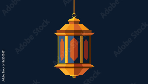 Hanging mosque lamp icon with glow lines, traditional glass lamp style, islamic lighting vector