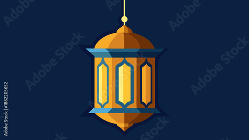 Hanging mosque lamp icon with glow lines, traditional glass lamp style, islamic lighting vector