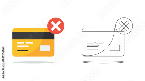 Credit Card Declined Icon Set – Payment Failed Vector Illustration