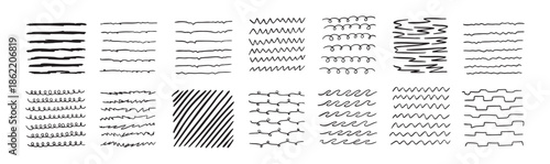 Lines by pen Hand drawn black Doodle strokes, underlines by pencil. Brush scribbles, frames, borders, design elements.