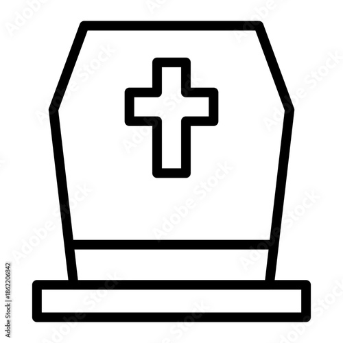 Zombie Tombstone Cross Vector Line Icon Design