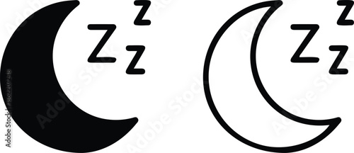 two sleep moon black black line moon icon set vector illustration 