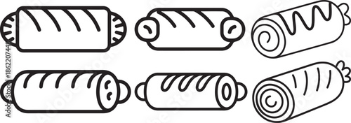 Set of Sausage Roll Line Art Vector Illustration for Coloring Book Page