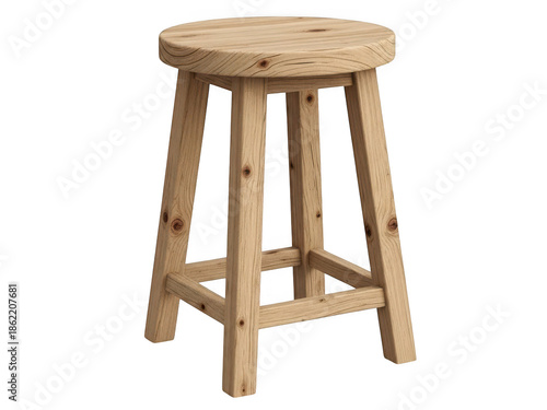 Simple wooden stool with a natural finish and four legs