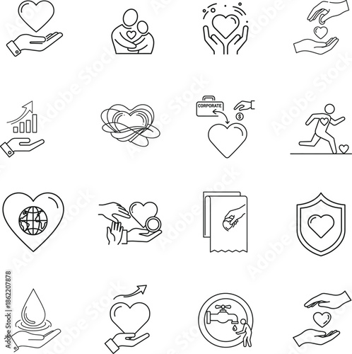Charity & Donation Icons Set for Fundraising, Volunteering, and Social Causes