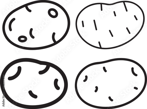 Set of Potato Line Art Vector Illustration for Coloring Book Page
