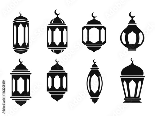 Ramadan Kareem eastern lanterns silhouette vector for Arabic traditional