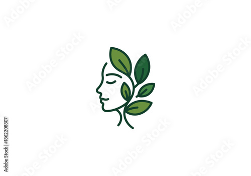 Organic Beauty Line Art Logo with Woman and Leaves PNG, beauty logo, Skincare design Transparent Backgroung