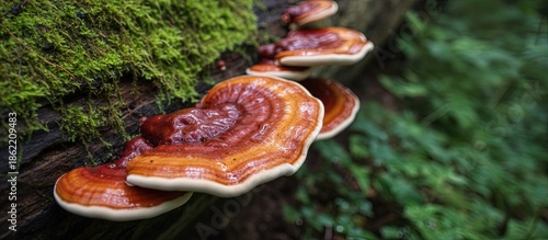reishi mushrooms growing in the forest naturally in the wild