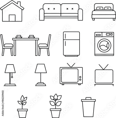 Household Items Icons Set for Home, Kitchen, and Daily Essentials