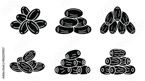 Dates Fruit Pile silhouette vector icons.