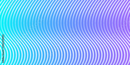 Flying veil waveform. Print. Purple, blue gradient. Wave pattern. Waving flowing scarf. Line art vibrant colored design element. Elegant abstract shiny curves. White background.