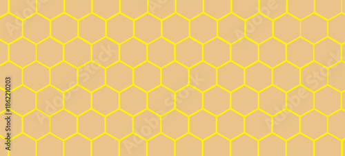 Abstract pattern seamless yellow hexagon honeycombs on a white background. Honey comb background pattern symbol vector design