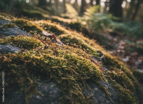 Moss Covered Rock in Forest Landscape.