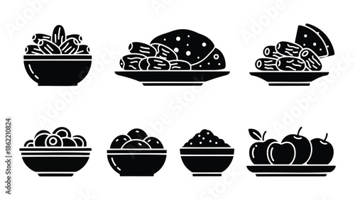 Dishes of Dates silhouette and Other Food vector illustration design
