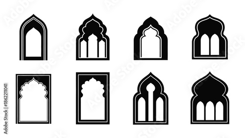 Old mosque windows silhouette vector shape illustration