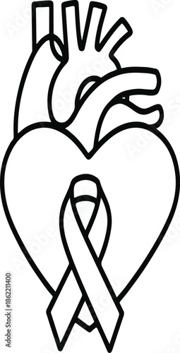 Anatomical Heart with Awareness Ribbon Vector Graphic Illustration for Healthcare and Charity Campaigns