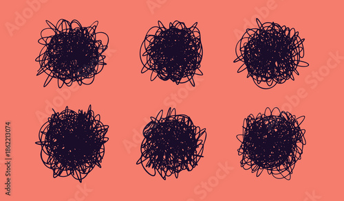 Chaos and brain line doodle icon stress and anxiety scribbles. Thinking and mental challenges and mind scribbles.
