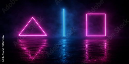 Glowing neon sign with bright purple and blue lights creates a vibrant energy effect on a dark textured backdrop for a night party art wallpaper