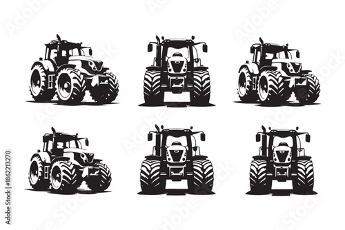 Farm Tractor Silhouette Set Collection,
Agricultural Tractor Icons Black Vector Illustration,
Tractor Vehicle Silhouette Pattern Design