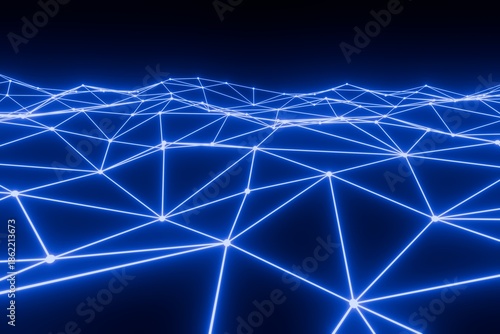 Dynamic blue network connections glowing in dark space