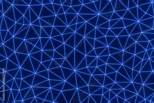 Dark blue background with glowing blue geometric lines and shapes