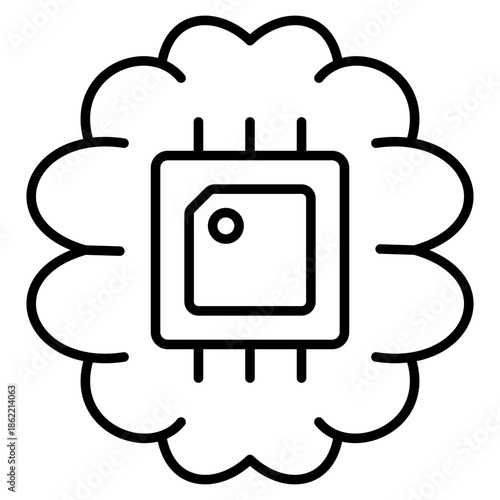Ai Brain Outline Icon Vector Illustration