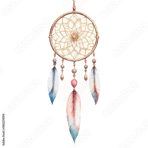 Dreamcatcher with colorful feathers and beads